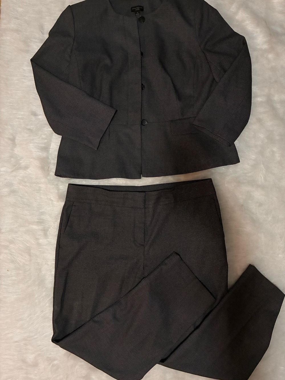 Ann Taylor Dark Charcoal Cropped Jacket & Straight Leg Pantsuit
